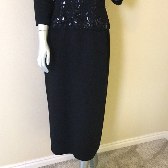 Donna Morgan Floral Beaded Formal Midi Dress 3/4 Sleeves - Picture 4 of 16